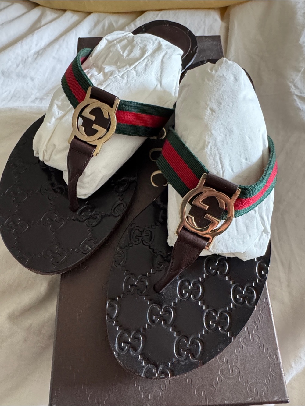 Gucci Cocoa Nylon Lifford Thong Sandal Size 37
